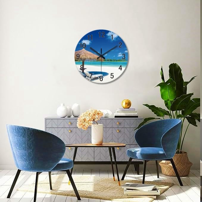 Image of XFM Tropical Beach Wall Clock 14 Inch Modern Glass