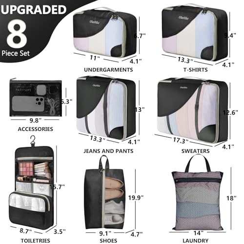 Image of OlarHike 8 Set Packing Cubes for Travel,Gifts for Women Mom,Anti-Tearing Suitcase Organizer,with Over 1000 pcs Mesh Holes,Vacation Essentials & Accessories for Cruise Ship