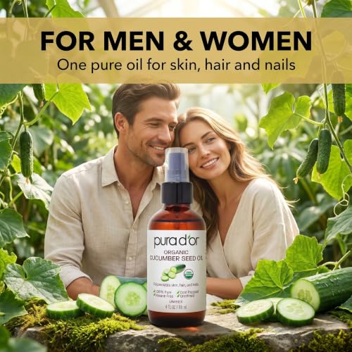 PURA D'OR ORGANIC Cucumber Seed Oil Cold-Pressed for Face, Hair & Body, 4oz | Lightweight Hydration, USDA Certified, 100% Pure, Unrefined, Vitamin E, Dry Skin, Scalp Care, DIY Beauty, Hexane-Free, Vegan - image 6