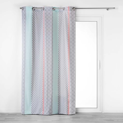 Douceur d'Intérieur, Rideau à Oeillets (140 x 240 cm) Baltic Rose/Menthe, Coton Imprimé