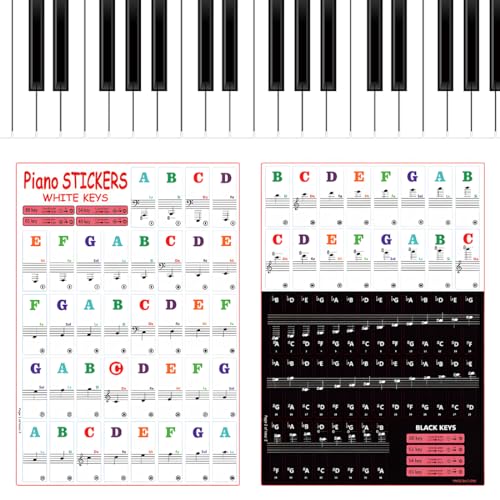 IBXWMNG Klavier Keyboard Aufkleber - Abnehmbare Musik-Klaviertasten-Aufkleber für Piano Keyboard mit Noten Stickers - Passend für Tastenanzahl: 49/61/54/88