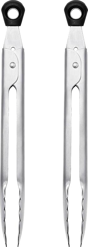 Mini pinzas de acero inoxidable OXO Good Grips - Paquete de 2 | Tamaño compacto de 7", bordes festoneados para contener alimentos, ideal para cocinar y servir lotes pequeños, apto para lavavajillas