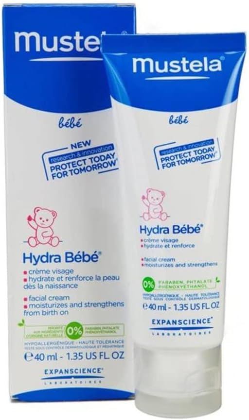 Mustela Hydra Bebe Facial Cream - 40ml (1.35oz) - Moisturizing Skincare for Baby's Face