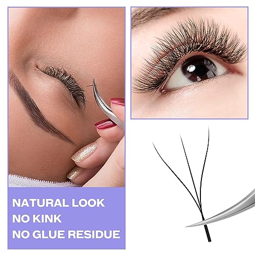 W Lash Extensions 3D Premade Fans Volume Lashes Mix8-14 0.07mm D Curl W-Shaped Lashes Refine Roots, Extend 3 Tips - Image 4