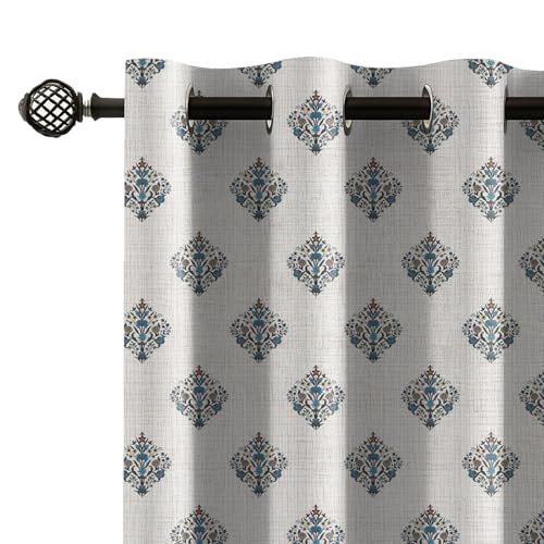 Image of LINENWALAS Printed Blackout Curtains for 6 Feet Window | Set of 2 | Printed Drapes | Thermal Insulated, Room Darkening Panels with Grommet Hanging for Living Room (Turquoise Persian)