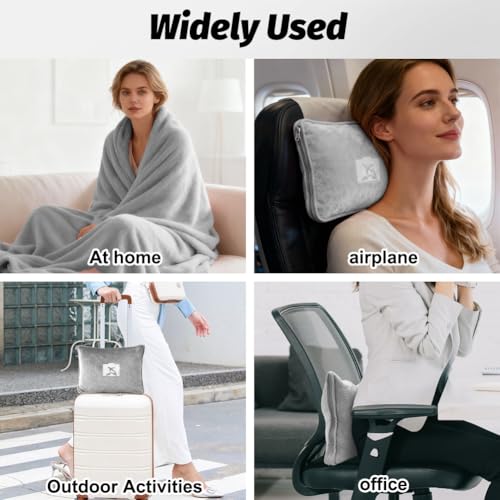 2 in 1 Reisedecke & Reisekissen mit Reißverschluss, Multifunktionales Kissen, Weiche & Warme Flugzeugdecke Kuscheldecke Kopfkissenbezug Kompakte Decke für Flugzeug, Auto, Büro,127x152cm