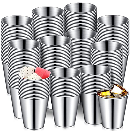 Lallisa 2 oz Stainless Steel Shot Glasses Metal Cups Small Unbreakable Shot Glass for Espresso Whiskey Bar Home Restaurant Camping Barware Gift (Silver,100 Pcs)