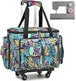 SLINRKE Sewing Machine Case with Wheels - Rolling Sewing Machine Tote with Removable Bottom Pad & Multiple Storage Pockets, Compatible with Singer & Brother (Floral)