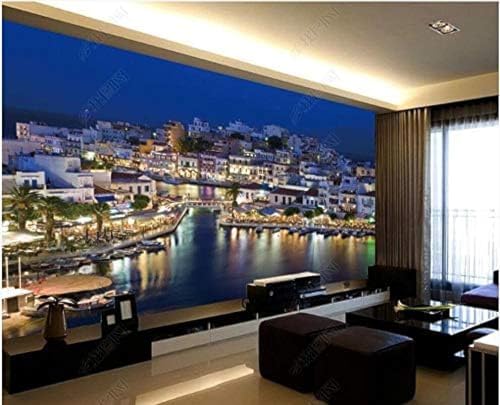 XLMING Mediterranean City at Night 3D Wallpaper Living Room Sofa Bedroom Dining Room Home Decoration Wall-150cm×105cm