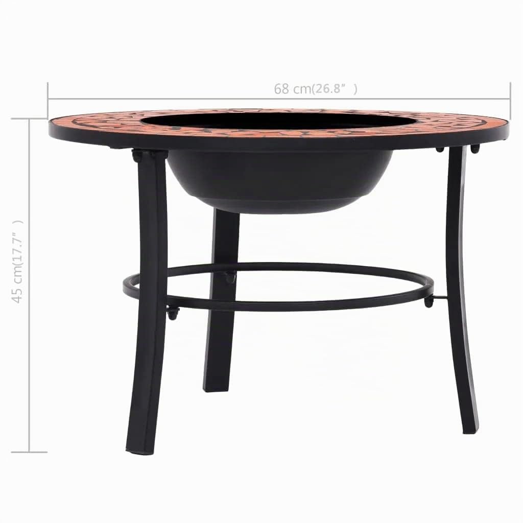 vidaXl Mosaik Feuerstelle mit Dreibeinständer Terrassenofen Feuerschale Grill Gartenfeuer Feuerkorb Terrassenfeuer Terrakotta 68cm Keramik