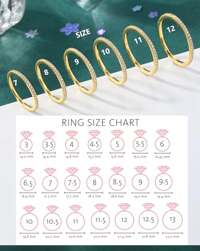 COCHARM 14K Gold Plated Promise Rings 925 Sterling Silver Rings Wedding Bends for Women Cubic Zirconia Engagement Rings for Women Size 7-123