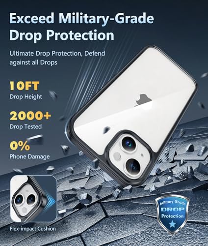 Image of FNTCASE for iPhone 14 Phone Case: iPhone 13 Clear Case | Military Grade Drop Protection Anti Yellowing Slim Cell Phone Cover - Rugged Shockproof Protective Bumper (D-Black)