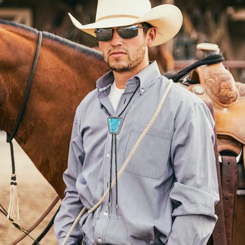 Image of Bolo Tie for Men Women Cowboy Turquoise Celtic Natural Tiger Eye Stone Longhorn Bull Western Leather Bolo Necktie
