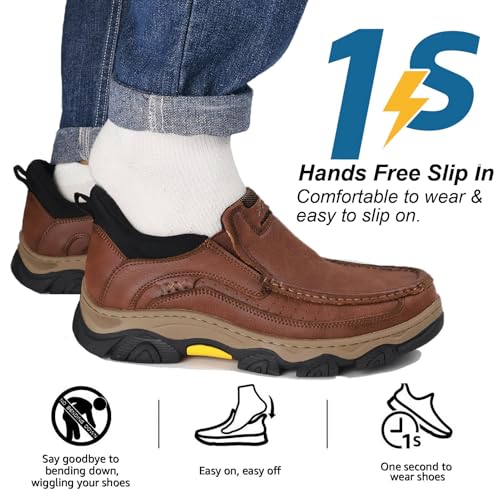 Mens Hands Free Slip On Leather Walking Outdoor Slip-Ins Loafers Work Hiking Causal Shoes2