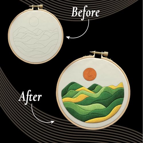 Image of Unwynd Embroidery Kit Landscape Theme for Beginners, Cross Stitch Hand Embroidery Kit for Adults, Easy DIY Crafts, Starter Set with Flower Pattern (Pack of 3 - Landscape Edition)