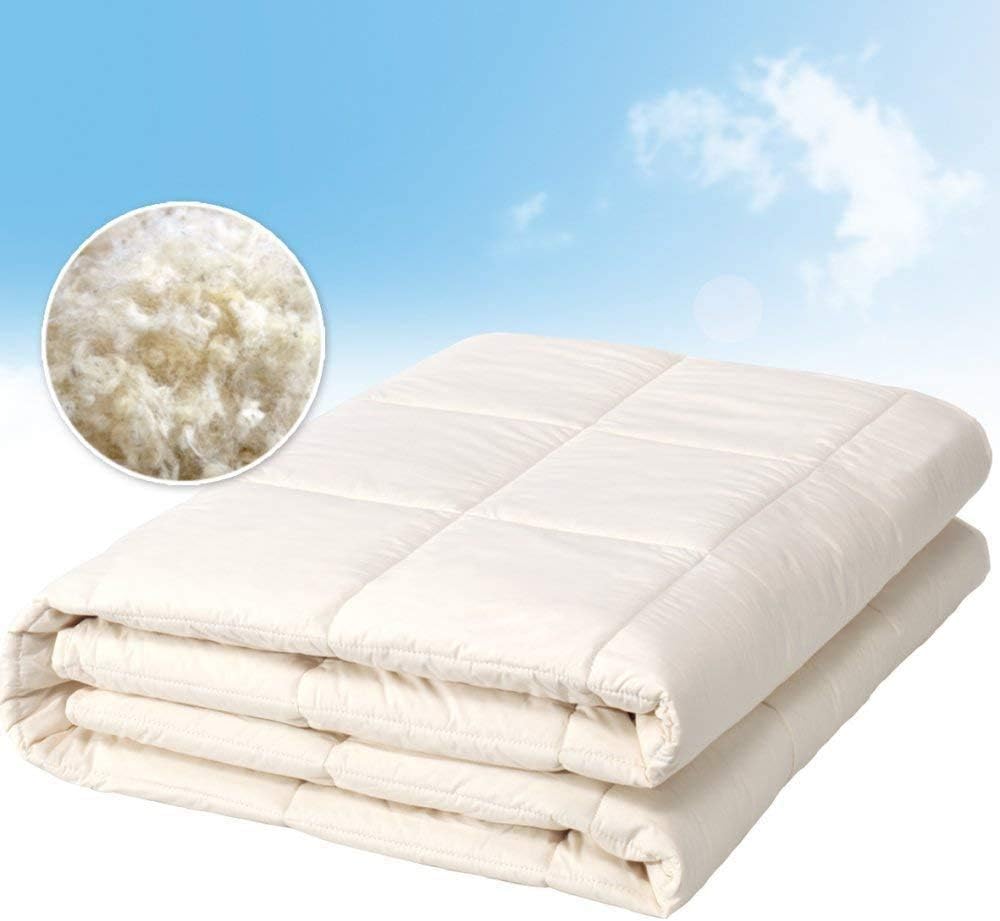 100% Wool Filled Comforter for All Seasons, Encased in 100% Cotton Down Alternative Comforter, Duvet Insert, Off White, Woolmark Certified (Full/Queen)