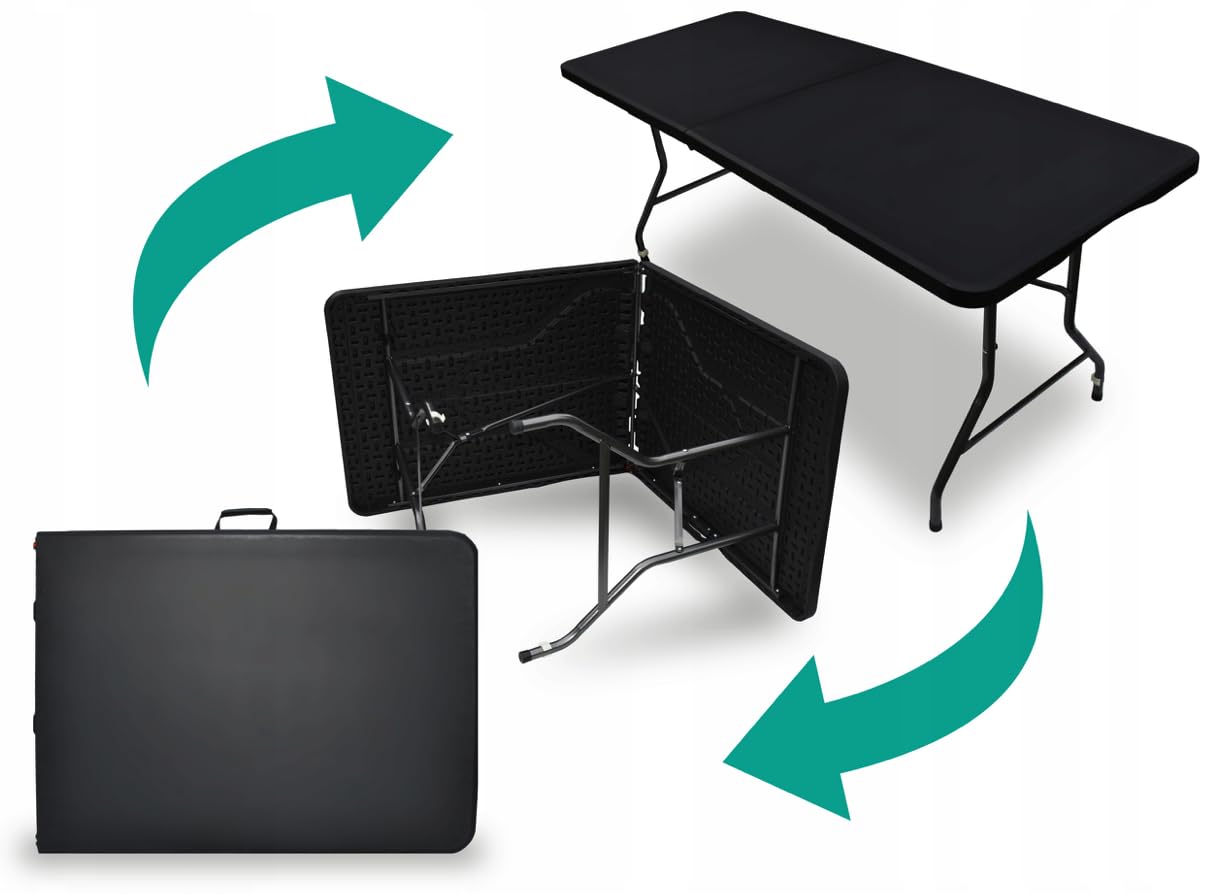 Catering Tisch klappbar, Klapptisch, Klappbarer gartentisch, Gartentisch, Balkontisch, Campingtisch Faltbar, Bartisch, Bistrotisch,180 x 70 cm, Schwarz