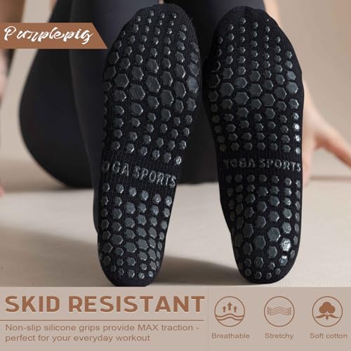 Image of Purplepig 3 Pairs Grip Pilates Socks Non-Slip Yoga Socks for Women Pilates, Pure Barre, Barefoot Workout, Pregnancy, Hospital