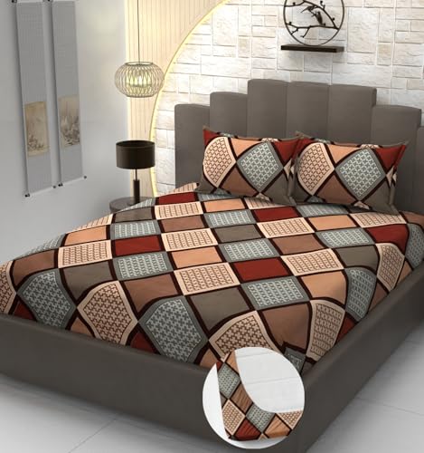 Image of Premium Heavy Cotton Elastic Fitted Bedsheets with 2 King Size Pillow Covers | Double Bed with All Around Elastic 350 TC | 72 x 72 x 10 Inch Queen Size Fitted | :- Multi Box