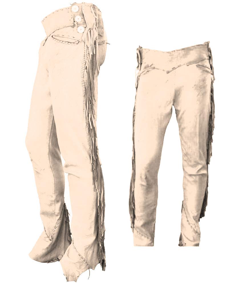 Men's Traditional Cowboy Western Leather Pants Gold Braided with Side Fringe Native American Western Trouser Pant Buck Skin
