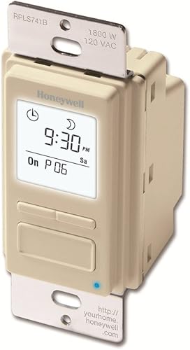 Honeywell Home RPLS741B1007 EconoSWITCH Temporizador programable de 7 días para luces, almendra clara