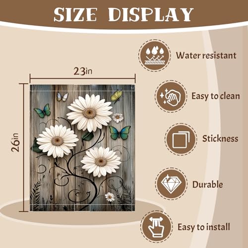 Image of Rustic Daisy Dishwasher Magnet Cover, 23x26 in Floral Butterfly Dishwasher Magnet Covers for Kitchen Decor Summer Farmhouse Dish Washer Sticker Fridge Panel Decal for All Seasons