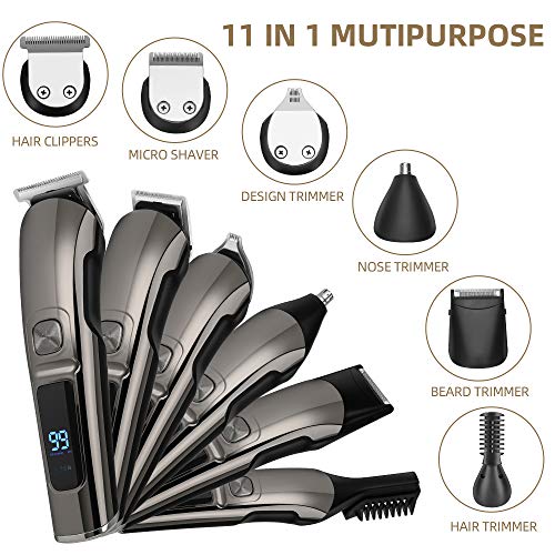 Clippers for Hair Cutting,MANLI 11 in 1 Hair Cutting Kit Cordless Hair Clippers Waterproof Beard Trimmer Grooming Kit with LCD Display, Stand Base, Body Trimmer for Beard Nose Hair USB Rechargeable - Thumbnail 3