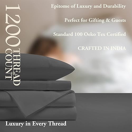 Miniatura 6 de Juego de sábanas de 100 % algodón egipcio de 1200 hilos, tamaño Queen, muy suaves, sedosas, de tejido satinado, de lujo, se adapta a colchones de