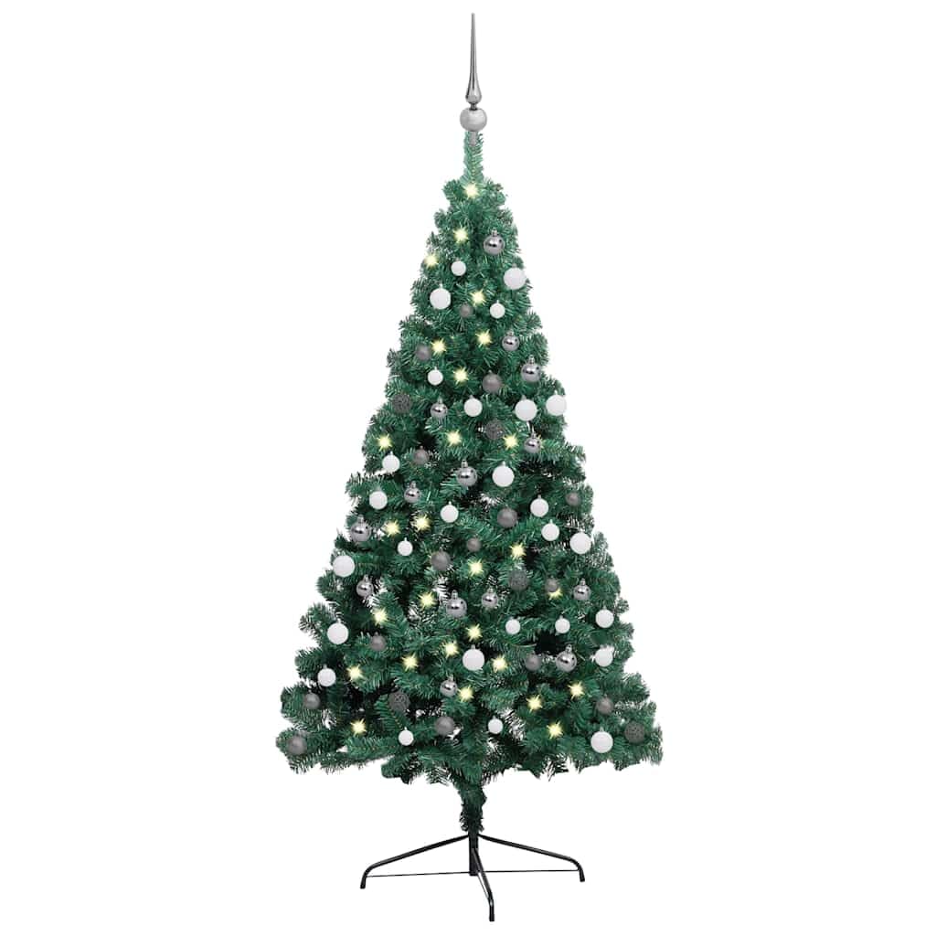 Demi-arbre de Noël 180 cm pré-éclairé LED avec ornements chics