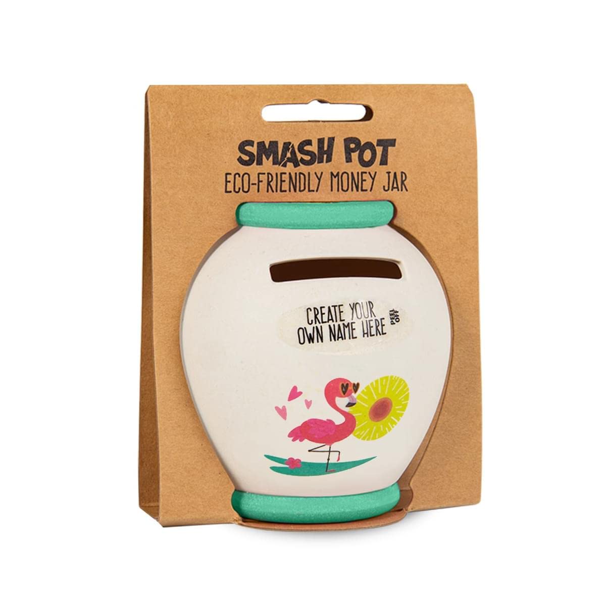 History & Heraldry Personalised Bamboo Smash Pot Money box (Flamingo blank with sticker)