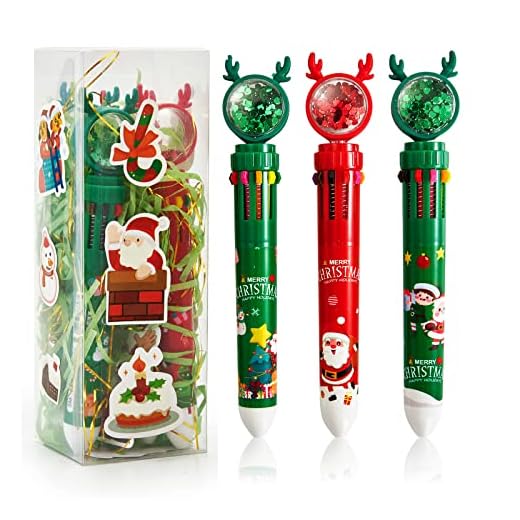 Christmas Ballpoint Pens 10 Color,Retractable Multicolor 10 in 1 Marker Pen Xmas New Year 2022 Gifts for Kids Teens Students Children with Gift Box Packing (3 packs)