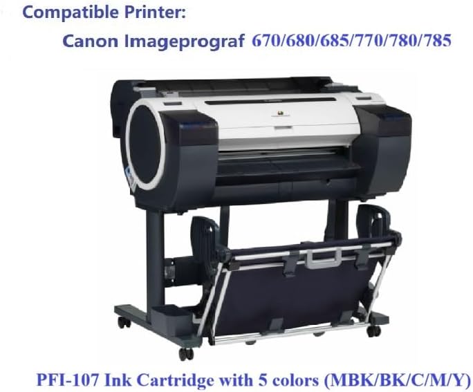 Vivid Colors VC PFI-107 Yellow Ink Cartridge for Canon PFI-107Y (130ml, Yellow) for Canon imagePROGRAF 670 680 685 770 780 785 Printer.