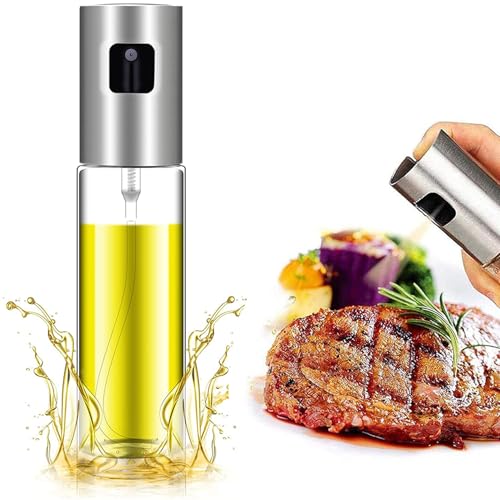 Image of Olive Oil Sprayer, 100ml Glass & Stainless Steel, Multi-purpose for Cooking, Grilling, Saute, Roasting, Barbecue, Salad, Baking, Outdoor Activities, Easy to Use & Clean, BPA Free