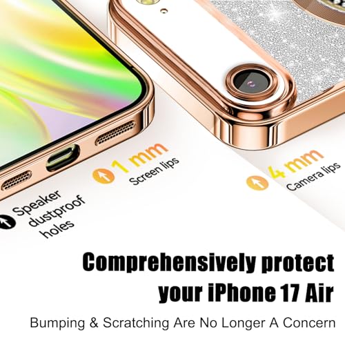 Image of Misscase for iPhone Air Magnetic Glitter Case Compatible with MagSafe,Full Protection Slim Shockproof Case with Camera Lens Protector Plating Bling Cover Case for iPhone 17 Air 6.5 inch Gold