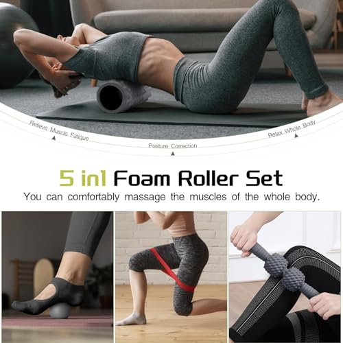 5-in-1-Foam-Roller-Set-Massage-Roller-Stick-Massage-Ball-Resistance-Band-for-Deep-Muscle-Massage-Trigger-Point-Release-Pilates-Yoga-Grey