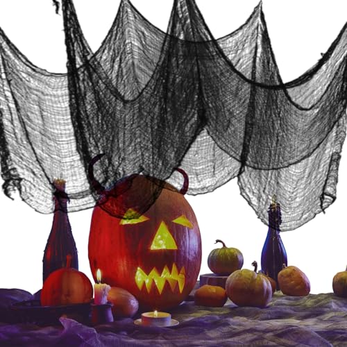 Haulecy Halloween Creepy Cloth Decorations - Scary Fabric Halloween Party Decoration Outdoor or Indoor, Spooky Black Gauze Decor for Garden House Wall Door Window (180 x 30in)