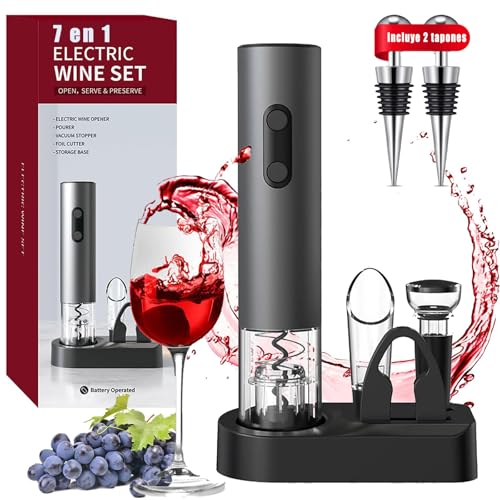 La Mejor Lista de Sacacorchos los más recomendados. 43 ESRAIN Sacacorchos Eléctrico, Con 2 Tapones de Botella, Destapa Corchos para Vino 7 en 1, Kit de Saca Corchos, Tapón Botella, Fiesta, Cita