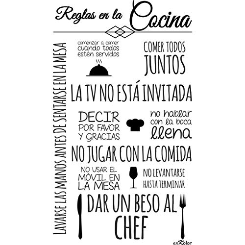 Enkolor/Vinilo Cocina/Pegatinas de Pared, Muebles, Azulejos, Nevera./Adhesivos con Frases de Normas/Negro/60X100cm. Extensión Garantía - Servicio Vinilo Repara Incluido