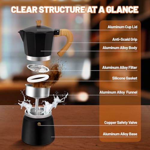 Image of 3 Cup Aluminum Espresso Stovetop Moka Pot Express Coffee Maker Percolator Italian Classic Mocha Coffee Machine for Italian and Cuban Cafe Brewing for Home & Camping 150ml 5oz