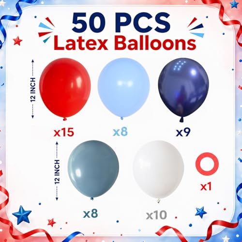 Image of Red Blue White Balloons, 50PCS Boy Baseball Birthday Nautical Party Balloon