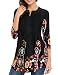 Womens 3/4 Sleeve Block Tunic Tops Long Sleeve Blouse Floral Tops Black Shirts, Black1, XX-Large