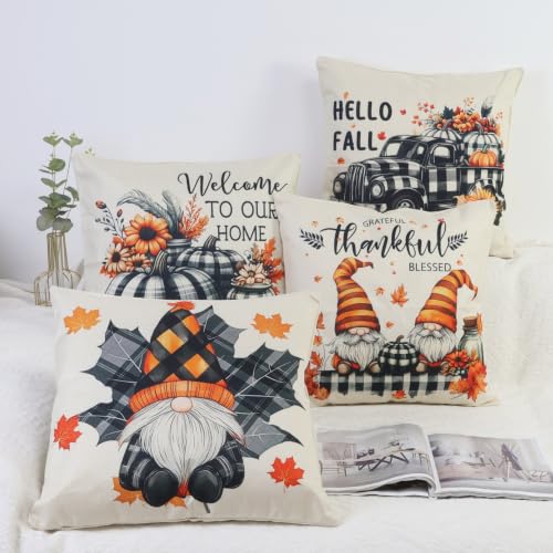 NIULAA GNOME Zwerg Herbst Kissenbezug Leinen 50x50 4er Set – Ansicht 6
