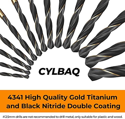 CYLBAQ 60pcs High Speed Steel Twist Drill Bits, HSS 4341 Gold Titanium and Black Nitride, 1mm-6mm Drill Bit Set for Drilling Steel, Alloy, Iron, Copper, Wood, Plastic, with Hard Storage Case