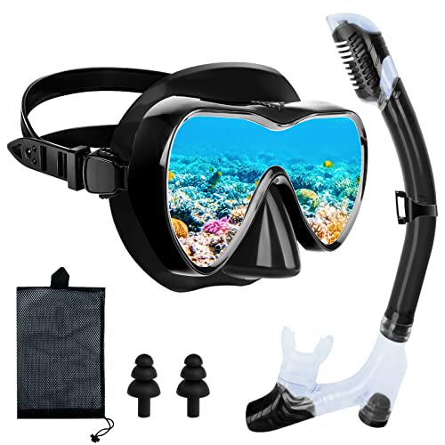 Juego Esnórquel Adulto Juego Snorkel Adultos Antivaho - Máscara Panorámica 180° Con Tubo Seco Y Cristal Templado Vidrio Templado Snorkel