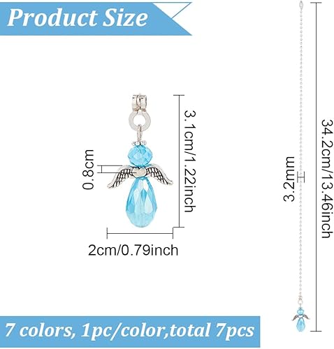 Miniatura 2 de BENECREAT 7 unidades de extensores de cadena de ventilador de techo de cristal facetado de ángel, extensión de ventilador de techo de cristal