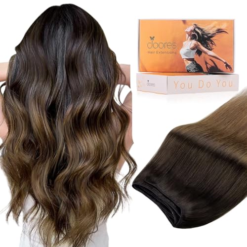 Image of DOORES Sew In Hair Extensions, 20 Inch 100g Chocolate Dip Color Melt, Real Weft Hair Extensions for Women