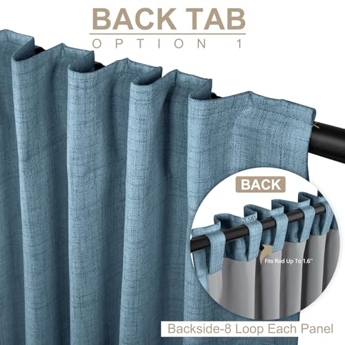 Image of 100% Blackout Shield Linen Blackout Curtains for Bedroom 90 Inches Long, Back Tab /Rod Pocket Living Room Drapes, Thermal Insulated Blackout Curtains 2 Panels Set, 50 inch W x 90 inch L, Stone Blue