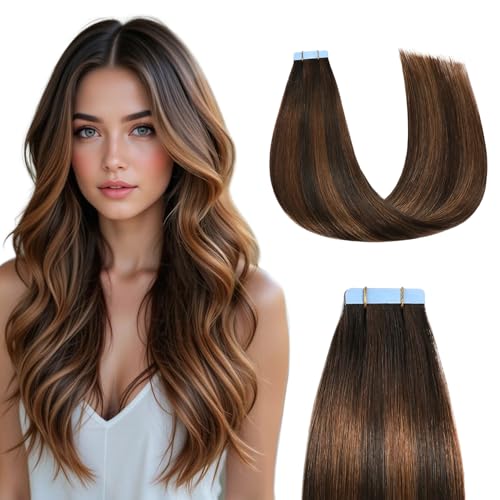 Sunya Tape in Hair Extensions Human Hair Balayage Dark Brown