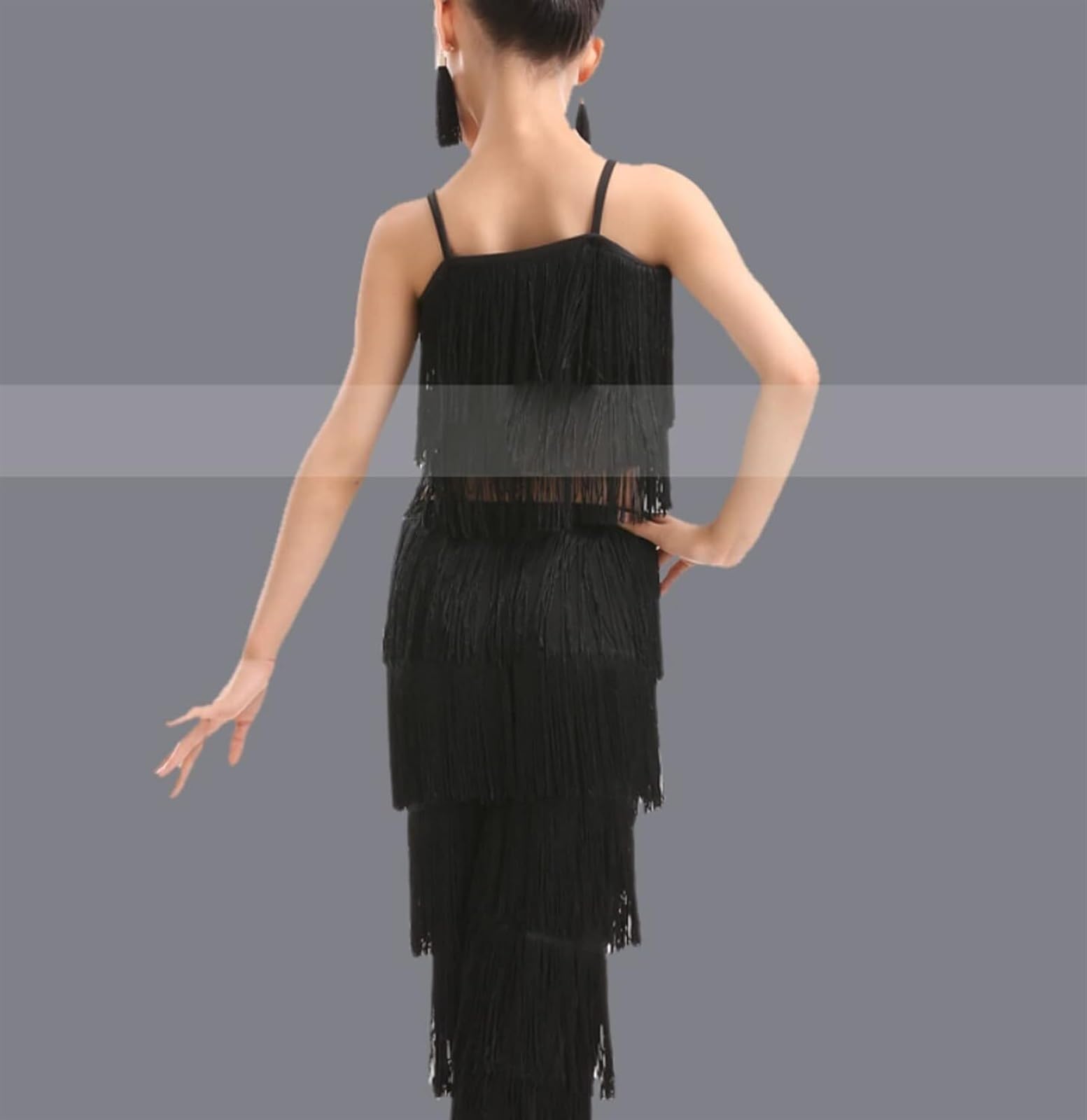 Conjunto De Baile Latino For Niñas, Pantalones De Talla Grande Con Flecos Y Borlas Y Top Sólido Con Flecos, Traje De Competición De Salsa Samba, Trajes De Práctica De Baile