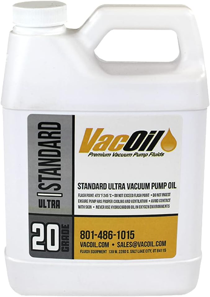 VacOil® 20 Grade Vacuum Pump Oil | 1 Quart for Edwards, Welch, Leybold, Agilent, High Grade, Molecularly Distilled & Increases Vacuum Pump Life